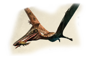 Pterodactylus fliegend mit Fisch im Schnabel